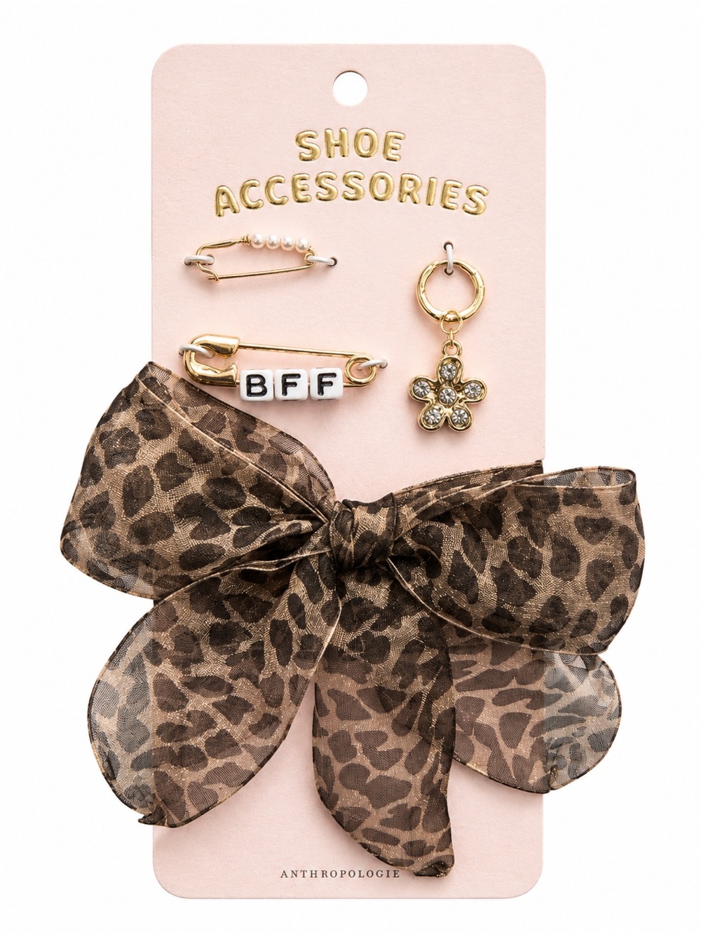 Anthropologie Leopard Organza Bow Shoe Charms - Brown & Gold